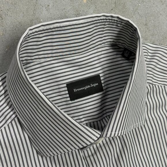 Ermenegildo Zegna Dress Shirt Striped Long Sleeve Cotton White 41 16 Large - Picture 5 of 8